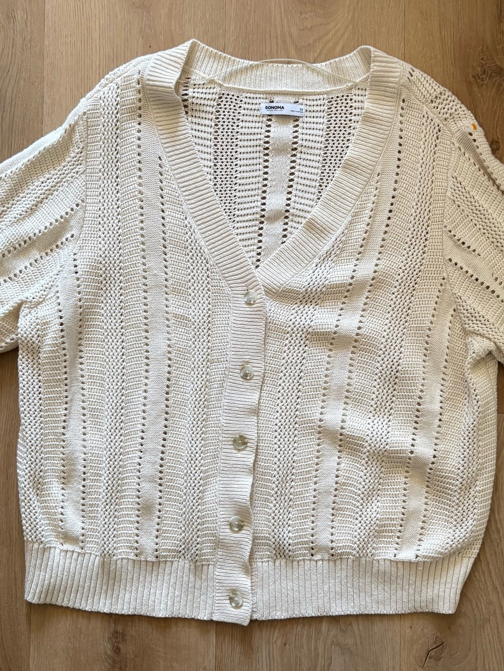 Sonoma Cream Open-Knit V-Neck Button Cardigan